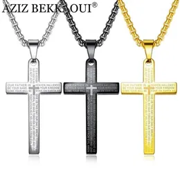AZIZ BEKKAOUI Men's Titanium Steel Necklace Vintage Cross Necklace Verse Boy's Pendant Bible Men's Accessories For 311W