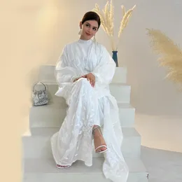Etnik Giyim Dubai Beyaz Organza Nakışları Kadınlar İçin Moda Partisi Elbisesi Müslüman İslami Açık Ön Abaya Elbisesi