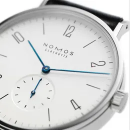 Najlepsze nowe nomos 8 mm tarcza luksusowe męskie zegarki Niezależne sekundy stalowe zegarek skórzany zegarek WISTWATWATCHES275D