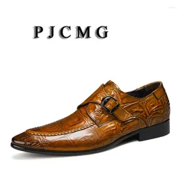 Kleidschuhe PJCMG Fashion Crocodile Design Handmade Echtes Leder Slip-On Spitzschuh Schwarz/Braun Business Herren Oxford