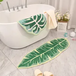 Carpets Modern Leaf Pattern Mat Bathroom Waterproof Mat Microfiber Bath Mat Leaf Green Tropical Plants Home Door Non Slip Foot Mat 231007