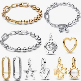 2023 Herbst neue Charm-Perlen-Armbänder für Frauen, Verlobung, Hochzeit, modischer Ohrring-Anhänger, Designer-Schmuck, Geschenk, DIY, passend für Pandoras ME, Herz-Schmetterlings-Armband-Set