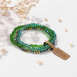 Strand 4PCS Green Faceted Crystal Bead Bracelet Set Natural Stone Stretch Bangle With Tag Energy Reki Jewelry Gift For Women