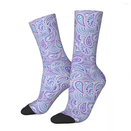 Men's Socks All Seasons Crew Stockings Purple Paisley Harajuku Crazy Hip Hop Long Accessories For Men Women Birthday Present
