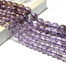 Lösa ädelstenar Luoman Xiari Top Natural tydligt Amethyst Round Gemstone Beads för smycken som gör DIY -armband Nalsband Material 15 ''