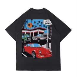 21SS Spring Summer American Usisex Drive Thru Car T Shirt عتيقة Tee Skatboard Men Women High Street Tshirt202w