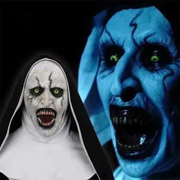 Party Masks Halloween Horror Nun Latex Mask Sister Headscarf Cosplay Scary Ghost Face Headgear Headpiece Carnival Party Costume Props Q231007