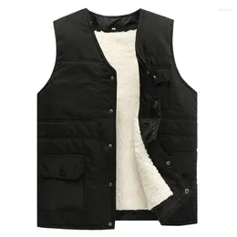 Herrvästar 2023 Men Autumn Winter Warm Fleece Vest Jacket Male Thick Sleeveless Coats V-Neck Casual Gilet Clothing D545