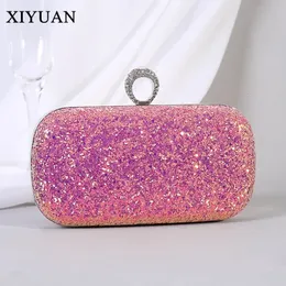 Akşam çantaları xiyuan pembe s de debriyaj çantası kadın bling pullar çanta moda çanta tasarımcısı parti lüks kadın için 231006