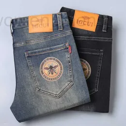 Herr jeans designer 2023 höst/vinter ny high end för elastisk liten bi färgtryck smal passform liten rak ben casual byxor exwj