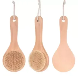 Spazzola per il corpo della pelle secca con manico corto in legno Setole di cinghiale Doccia Scrubber Massaggiatore esfoliante CCJ3007