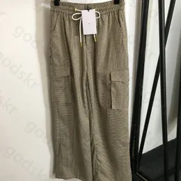 Kvinnor Cool Plaid Cargo Pants Elastic Midje Wide Ben Pants Fashion Designer Sweatpants dragkedja byxor