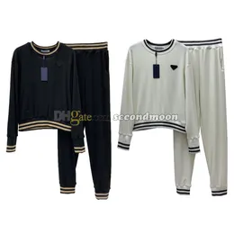 Kvinnor stickade byxor Crew Neck Knits Pullovers Elastic Midje Sport Pants Autumn Winter Tracksuit