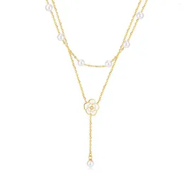 Kedjor Kpop Daisy Flower Pendant Necklace For Women Girls Rostfritt stål Pärl Guldfärg Choker Dubbelskiktskedjan smycken