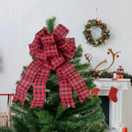 Juldekorationer 19 "Plaid Print 14 Loop Christmas Bow Tree Topper 231006