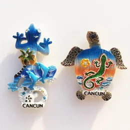 Magnety lodowe Meksyk Międzynarodowe Miasto Turystyka Cancun Creative Memorial Decoration Crafts Trójwymiarowa jaszczurka Turtle Fidt Magnet 231007