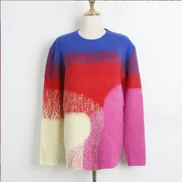 1004 2023 Подиумная осень, брендовый свитер в том же стиле, пуловер с длинными рукавами и круглым вырезом, розовый, синий, модная одежда, женская одежда высокого качества DL
