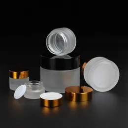 Barattolo di crema in vetro gelido da 50 g 30 g 20 g 15 g 10 g 5 g con coperchi neri oro argento Contenitore in vetro da 1 oz Confezione cosmetica da 1/3 oz F1817 Nvehj