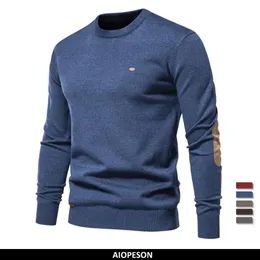 Herrtröjor Autumn Cotton Sweater For Men O Neck Patchwork Hylsa Pullovers Män Solid Color Warm Winter Mens Sweaters 231007