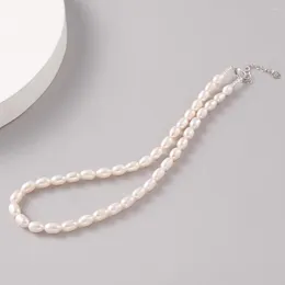 Ciondoli Collana di vere perle d'acqua dolce per le donne Perline regalo fatte a mano da 6 mm con riso bianco, gioielli di moda, lunghezza 39 mm