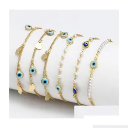 Charm Bracelets Charm Bracelets Gold Evil Blue Eye Lucky Turkish Eyes Bracelet For Women Girls Beach Jewelry Party Gift 10 Styles Drop Dhvd9