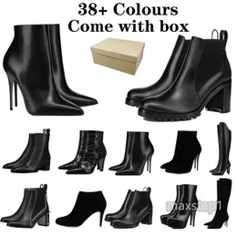 Slim Fit Short Skirt Martin Boots High Heel Knee High Boots Winter Luxury Designer Booties Pointed Toes Real Leather Naked Boots Over the Knee Short Boots Back Zipper