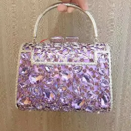 イブニングバッグXiyuan Luxury Wedding Party Clutch Bag Bride Crystal Silver Purple Diamond Handbag Women Handbags Purse 231006