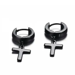 Simple Punk Men Ear Stud Circle Round Cross Huggie Earrings for Men Small Crucifix Cuff Earing Stainless Steel Hip Hop Male Jewelry