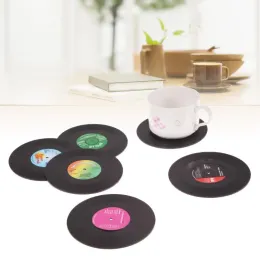 Tappetino per tazza da tavolo retrò di qualità 4 pezzi / set 6 pezzi / set CD creativo a forma di bevanda per caffè tovaglietta per tè Sottobicchieri in vinile Colore casuale