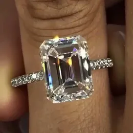 2020 corte esmeralda 3ct laboratório anel de diamante 925 prata esterlina jóias noivado anéis de banda de casamento para mulheres festa de noiva acessório301h