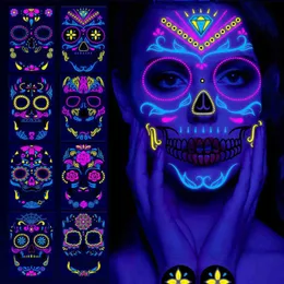 Party Masks Halloween Fluorescent Stickers Funny Arm Ghost Face Waterproof Tattoo Stickers Women Men Party Supplies Masquerade Cosplay Props Q231009