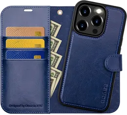 iPhone 15 Pro Max 케이스 분리 가능한 지갑 케이스, 카드 홀더 2 개, RFID 차단 스탠드 충격 방지 전화 표지 6.7 인치, 파란