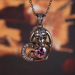 Ожерелья с подвесками в готическом стиле, черное сердце, череп, ожерелье для женщин и девочек, изысканный кристалл, фиолетовый циркон, ключица, ювелирные изделия на Хэллоуин