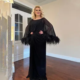 Formelle Damen-Mutterkleider mit Federn, Perlen verziert, Meerjungfrau-Abendkleid, Chiffon, Cape-Ärmel, Kleid für die Brautmutter 326 326