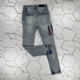 Herr jeans designer hm595 mens jeans svart last mager klistermärken lätt tvätt rippade motorcykel joggar sanna religioner elastiska byxor denim 7y65