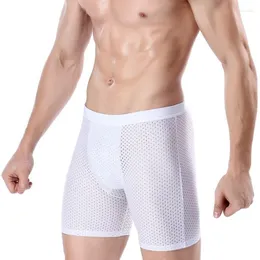 Underpants Men Long Boxer Shorts Ultra-thin Mesh Seamless Underwear Sports Gym Running Fitness Breathable Boxershorts Slip Homme Trunks 4XL