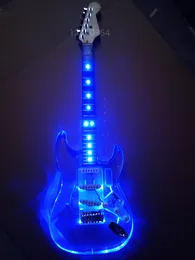 Acrylic electric guitar with blue light blue led light electricas electro electrique guitare guiter