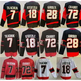 Mens Hockey 7 Brady Tkachuk Jerseys Reverse Retro 72 Thomas Chabot 18 Tim Stutzle 28 Claude Giroux Stitch Black Red White Team Color Away Pure Cotton Breathable