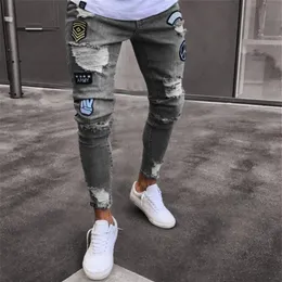 Pantalones vaqueros rasgados de Hip Hop para hombre, pantalones de mezclilla ajustados para motocicleta, pantalones vaqueros negros de diseñador con cremallera, pantalones casuales para hombre 2619