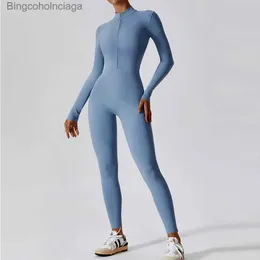 Active Sets Zipper Yoga Boilersuit Long Sleeved Women's Sportswear Gym Jumpsuits Workout High-intensity Fitness One-piece Skin-tight GarmentL231007