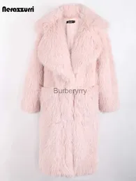 Women's Fur Faux Fur Nerazzurri Winter Long Pink White Black Oversized Shaggy Hairy Thick Warm Soft Stylish Fluffy Faux Fur Coat Women Lapel PocketsL231007