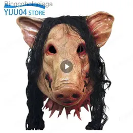 Kostium motywu Halloween Scary S Pig Head Mask Cosplay Party Horrible Animal Masks Horror Adult Come Fancy Sukienka Świąteczna impreza Akcesoria 231008