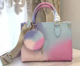 10A дизайнерская сумка Сумка Onthego Tote Bag Sunrise Pastel Monograms Tie Dye Сумки Роскошные летние многоцветные сумки для покупок Круглый кошелек через плечо