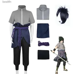 테마 의상 애니메이션 애니메이션 Hokage Uchiha Sasuke Cosplay Comes Shippuden Sasuke 3 Generation Suit Halloween Come Grey Tops Suit Suit Wig Rav231007