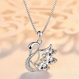 Sterling Silver Swan Pendant Necklace Locket Silver Chain Nature Amethyst Swan Charm Pendant Jewelry Gift for Girlfriend279y