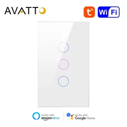 Altra elettronica Standard americano Tuya Smart WiFi Interruttore della luce con pannello in vetro Sensore tattile Interruttore domestico 1 2 3 4 Gang Work Alexa Google 231007