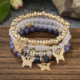 Charm Bracelets Kymyad Bohemia Jewelry Set Crystal Resin Beads Bracelet Gold Color Butterfly Multilayer Beaded Sets