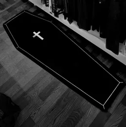 Carpets Black Coffin Cross Gothic Skull Floor Mat Rug Doormat Carpet Bedroom Living Room Outdoor Non-slip Mat Gift Anime 231006