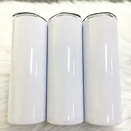 Tazze Bicchiere bianco per sublimazione da 20 once in acciaio inossidabile con coperchi sigillati e bottiglia d'acqua con cannuccia Tazza per auto portatile ecologica 231007