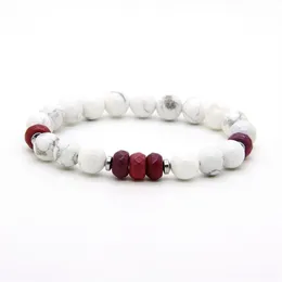 Unisex par smycken hela 10 st parti 8mm vit howlite marmor eld agat sten avstånd älskare lyckliga armband245k